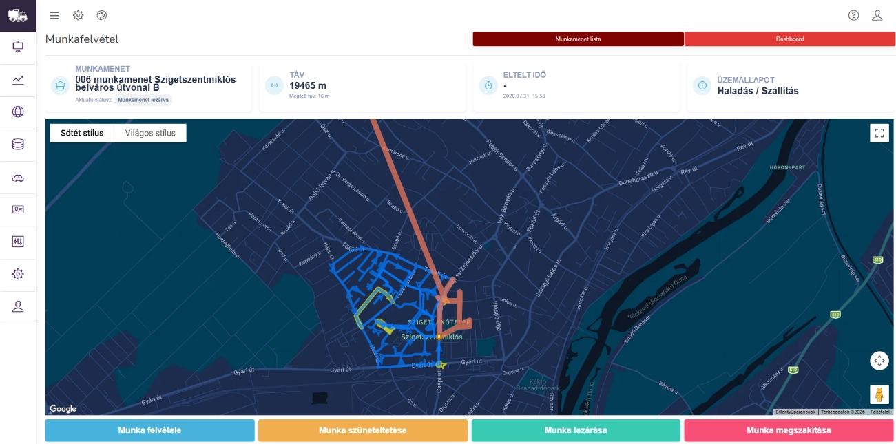 HYDROHUB munkafelvételi dashboard térképes követéssel